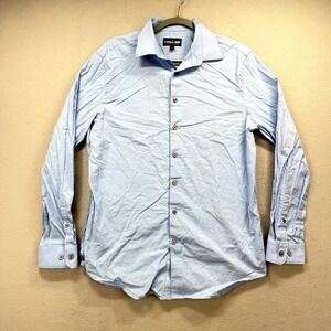 Express 1MX Dress Shirt Mens M 15-15.5 Blue Stretch Oxford Slim Fit Button-Up